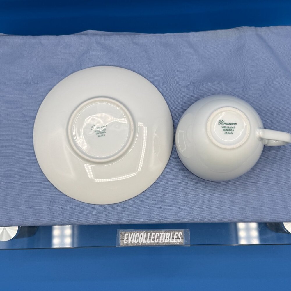 Williams Sonoma Brasserie Blue Stripe Porcelain Cup and Saucer Set of 3 - Picture 6 of 8